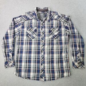 BKE Athletic Fit Shirt Mens Size XXL Button Plaid Blue White Gray‎ Longsleeve